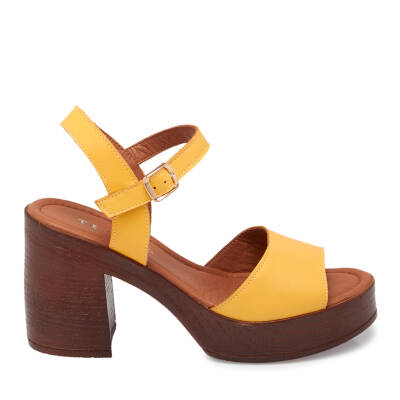 Sarı Deri Kadın Sandalet - K24Y1SN67713-J63 - 3