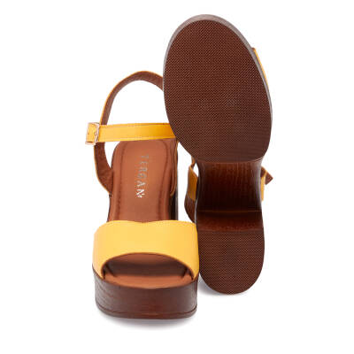 Sarı Deri Kadın Sandalet - K24Y1SN67713-J63 - 4