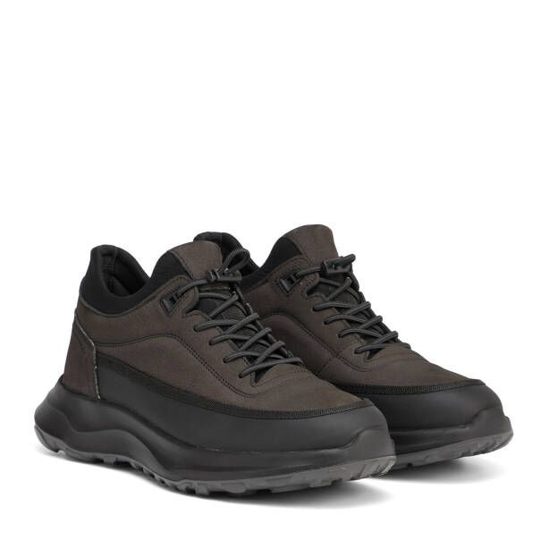 SİYAH-DERİ / ANTRASİT-NUBUK Hakiki Nubuk Deri Erkek Sneaker - E26S1AY57834-V4Q - 2