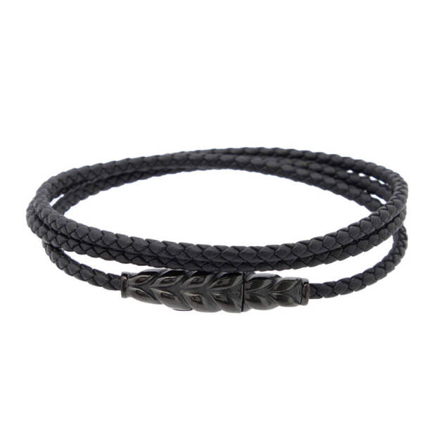 Siyah Deri - Çelik Erkek Bileklik - E1BLK0410308-D62 - 1