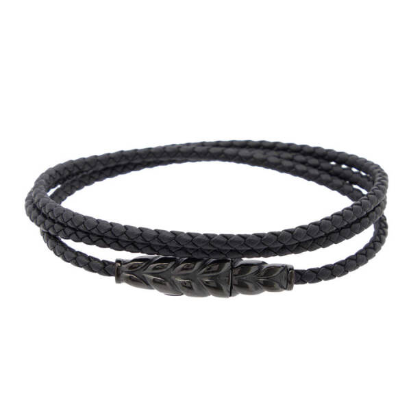 Siyah Deri - Çelik Erkek Bileklik - E1BLK0410308-D62 - 1