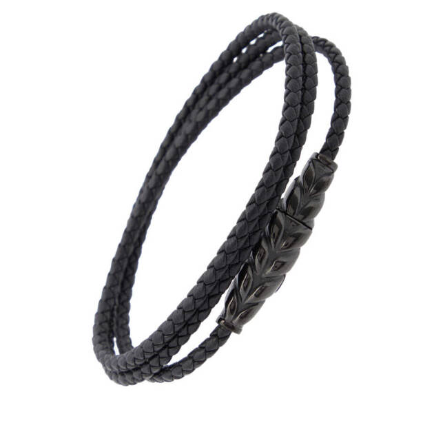 Siyah Deri - Çelik Erkek Bileklik - E1BLK0410308-D62 - 2