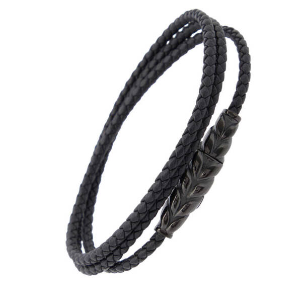 Siyah Deri - Çelik Erkek Bileklik - E1BLK0410308-D62 - 2