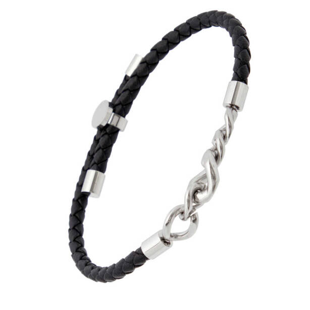 Siyah Deri - Çelik Erkek Bileklik - E1BLK0410310-D62 - 2