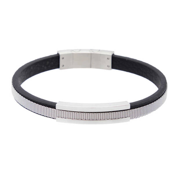 Siyah Deri - Çelik Erkek Bileklik - E1BLK0410315-M3M - 1