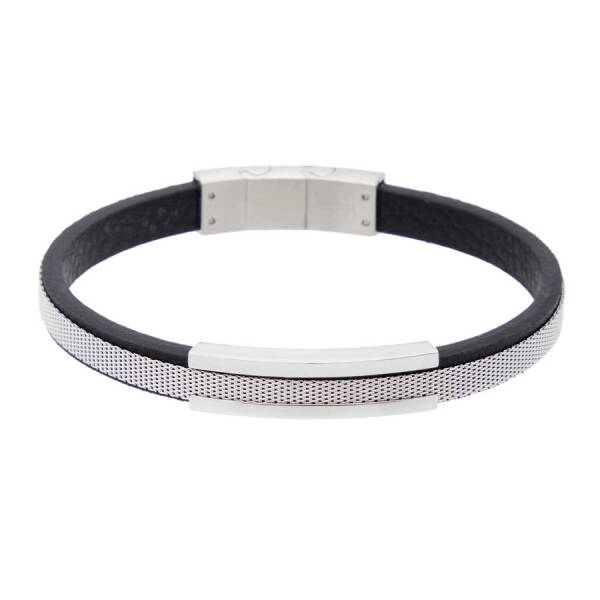 Siyah Deri - Çelik Erkek Bileklik - E1BLK0410315-M3M - 1