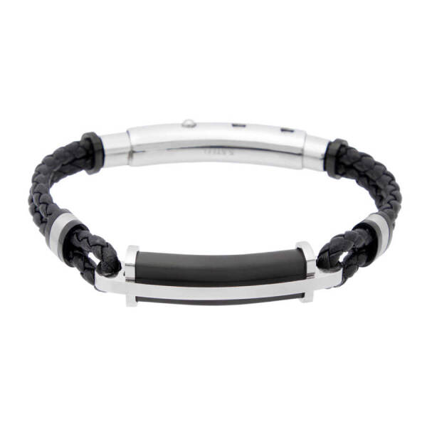 Siyah Deri - Çelik Erkek Bileklik - E1BLK0410322-D62 - 1