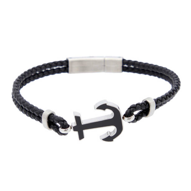 Siyah Deri - Çelik Erkek Bileklik - E1BLK0410323-D62 - 1