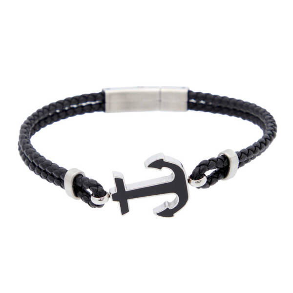 Siyah Deri - Çelik Erkek Bileklik - E1BLK0410323-D62 - 1