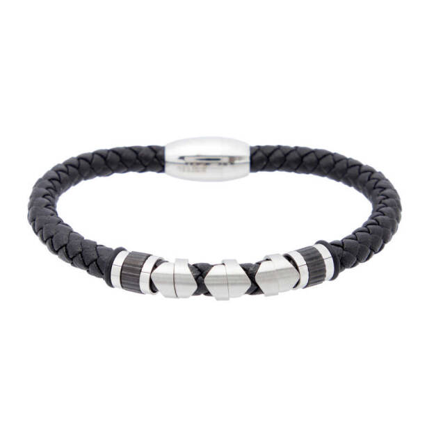 Siyah Deri - Çelik Erkek Bileklik - E1BLK0410327-U0P - 1