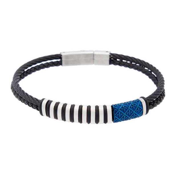 Siyah Deri - Çelik Erkek Bileklik - E1BLK0410328-U0P - 1