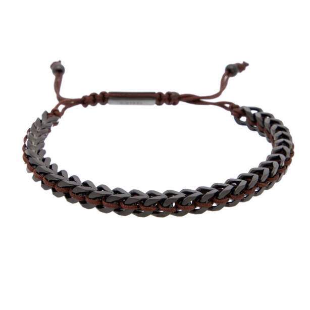 Siyah Deri - Çelik Erkek Bileklik - E1BLK0410334-T6Z - 1