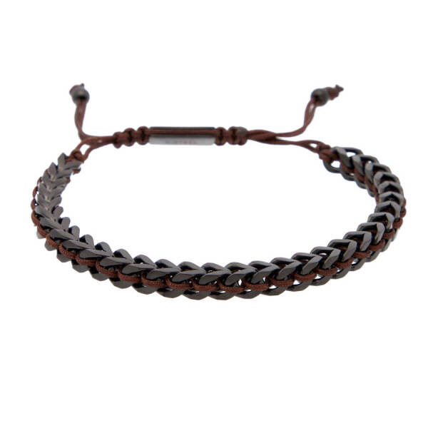 Siyah Deri - Çelik Erkek Bileklik - E1BLK0410334-T6Z - 1