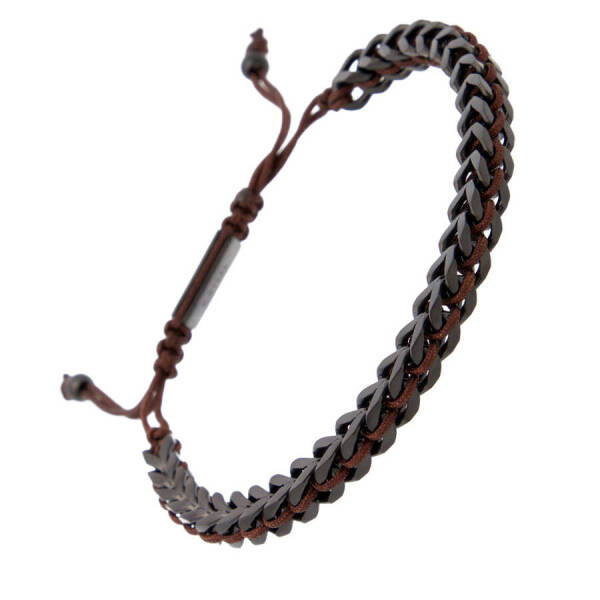 Siyah Deri - Çelik Erkek Bileklik - E1BLK0410334-T6Z - 2