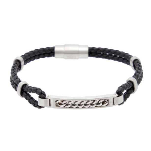 Siyah Deri - Çelik Erkek Bileklik - E1BLK0410338-D62 - 1