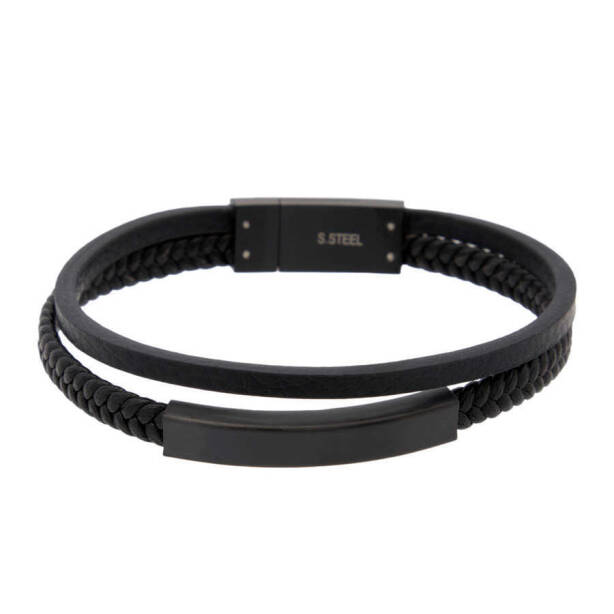 Siyah Deri - Çelik Erkek Bileklik - E1BLK0410340-P1Q - 1
