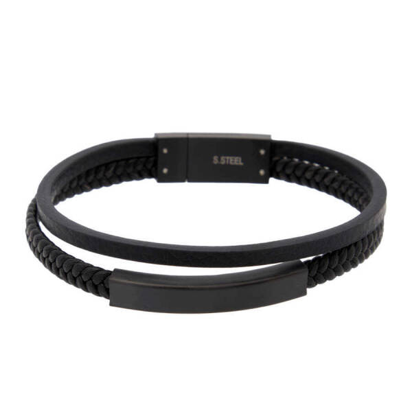 Siyah Deri - Çelik Erkek Bileklik - E1BLK0410340-P1Q - 1