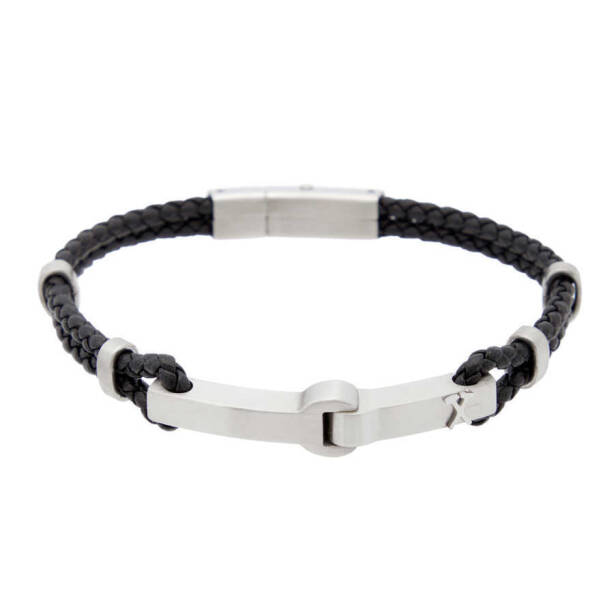 Siyah Deri - Çelik Erkek Bileklik - E1BLK0410342-U0P - 1