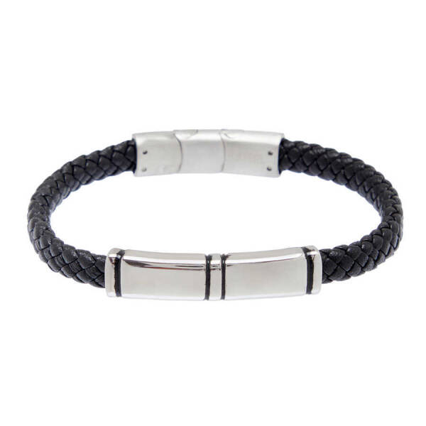 Siyah Deri - Çelik Erkek Bileklik - E1BLK0410413-U0P - 1