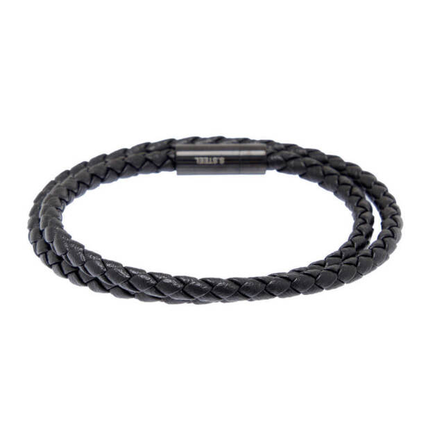 Siyah Deri - Çelik Erkek Bileklik - E1BLK0410440-P1Q 
