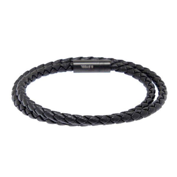 Siyah Deri - Çelik Erkek Bileklik - E1BLK0410440-P1Q - 1