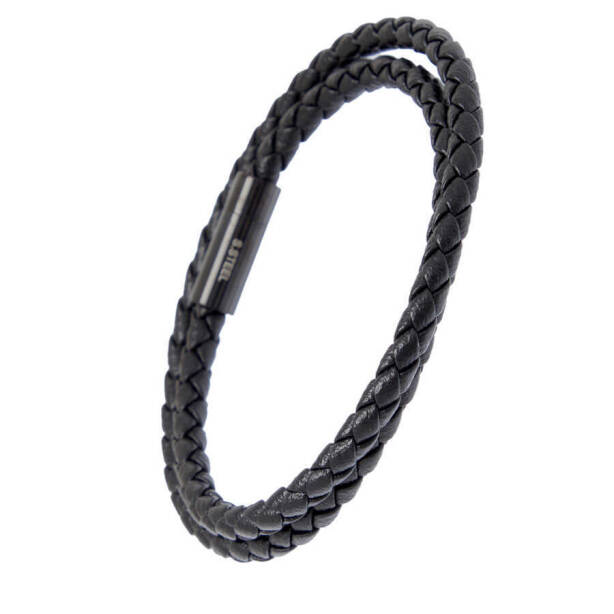 Siyah Deri - Çelik Erkek Bileklik - E1BLK0410440-P1Q - 2