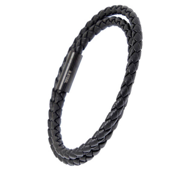 Siyah Deri - Çelik Erkek Bileklik - E1BLK0410440-P1Q - 2