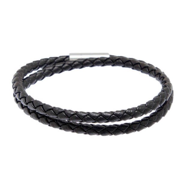Siyah Deri - Çelik Erkek Bileklik - E1BLK0410440-U0P - 1