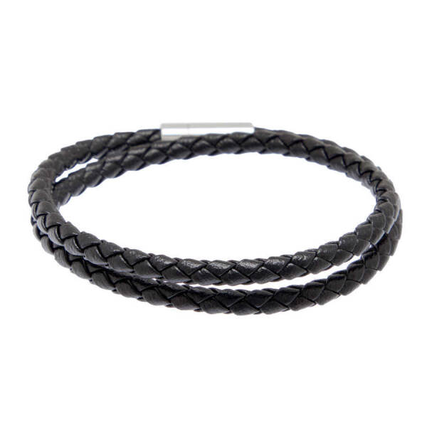Siyah Deri - Çelik Erkek Bileklik - E1BLK0410440-U0P - 1
