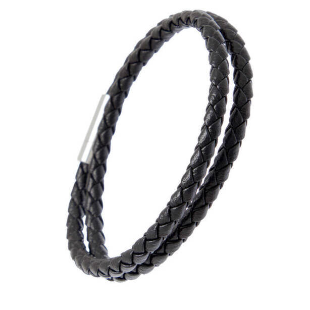 Siyah Deri - Çelik Erkek Bileklik - E1BLK0410440-U0P - 2