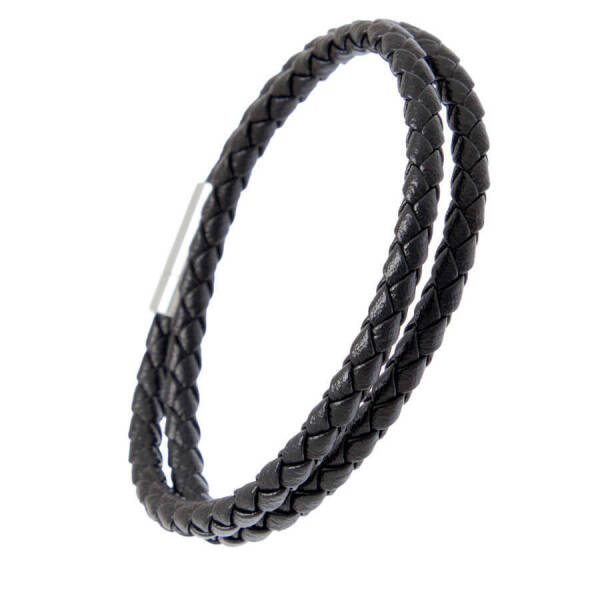 Siyah Deri - Çelik Erkek Bileklik - E1BLK0410440-U0P - 2