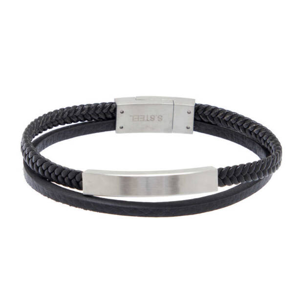 Siyah Deri - Çelik Erkek Bileklik - E1BLK0410441-U0P 