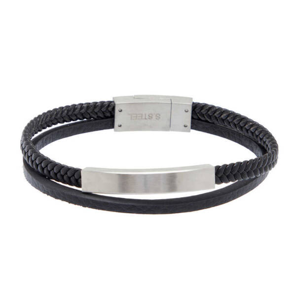 Siyah Deri - Çelik Erkek Bileklik - E1BLK0410441-U0P - 1