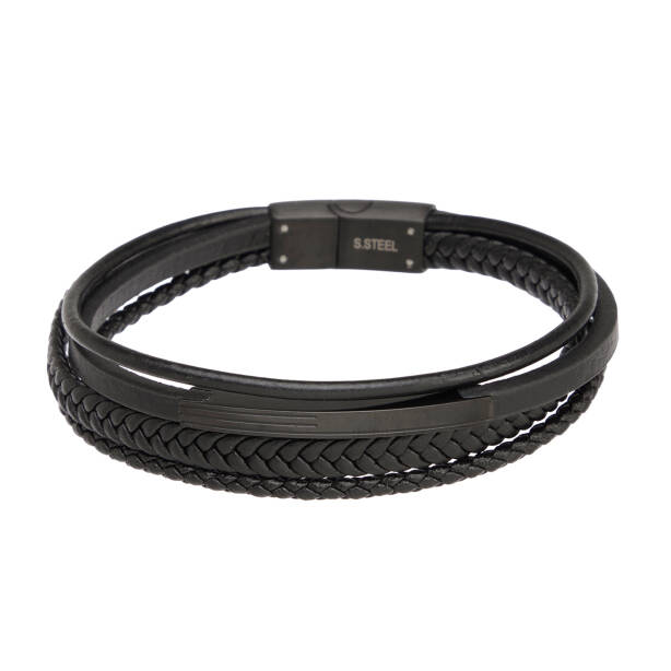 Siyah Deri - Çelik Erkek Bileklik - E1BLK0410490-P1Q - Tergan