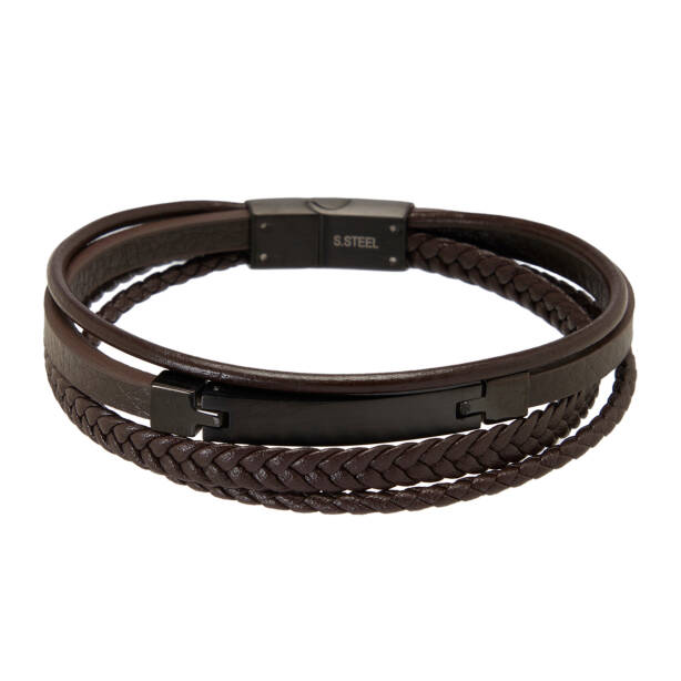 Siyah Deri - Çelik Erkek Bileklik - E1BLK0410496-T6Z - 1