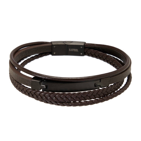 Siyah Deri - Çelik Erkek Bileklik - E1BLK0410496-T6Z - 1