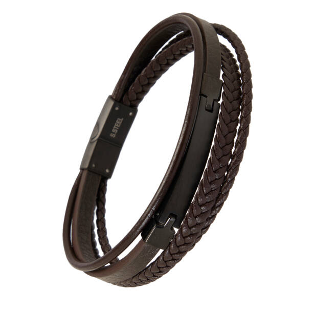 Siyah Deri - Çelik Erkek Bileklik - E1BLK0410496-T6Z - 2