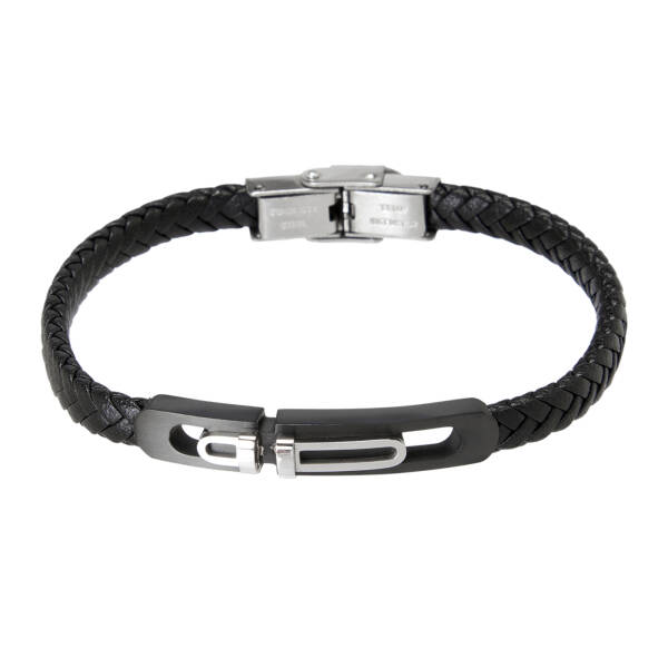 Siyah Deri - Çelik Erkek Bileklik - E1BLK0410497-P1Q - 1