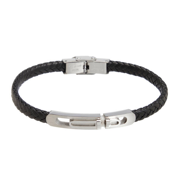 Siyah Deri - Çelik Erkek Bileklik - E1BLK0410497-U0P - 1
