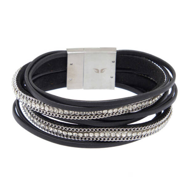 Siyah Deri - Çelik Kadın Bileklik - K1BLK0450272-D62 - 1