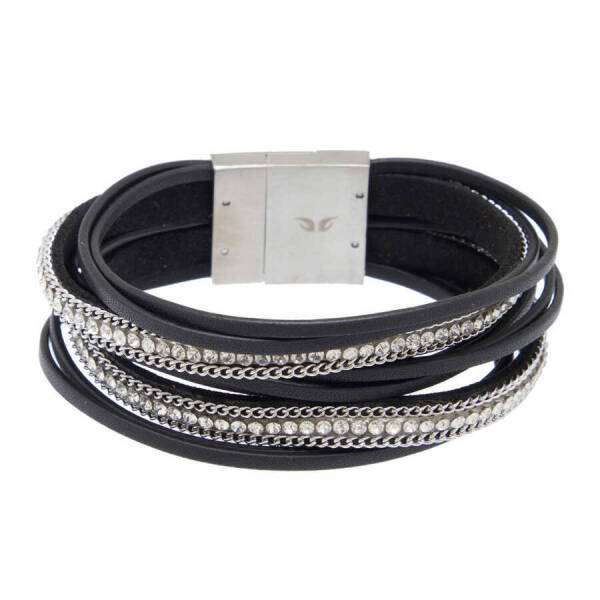 Siyah Deri - Çelik Kadın Bileklik - K1BLK0450272-D62 - 1