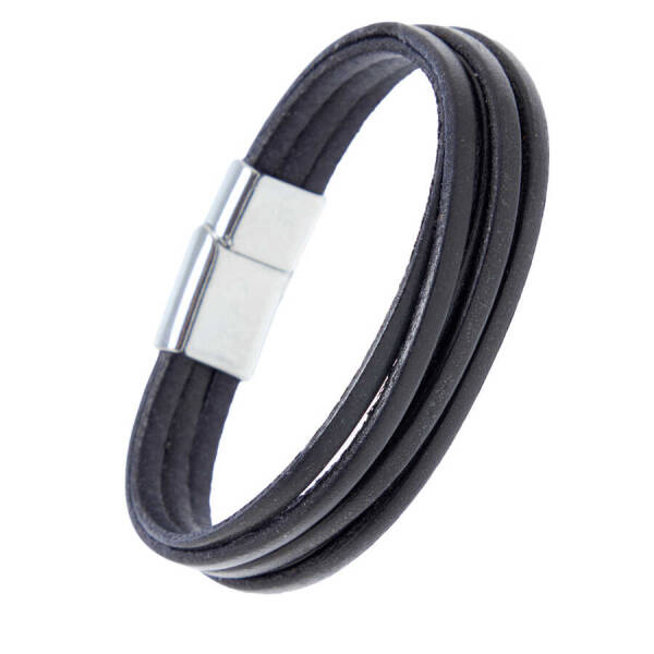 Siyah Deri Erkek Bileklik - E1BLK0410277-D62 - 2