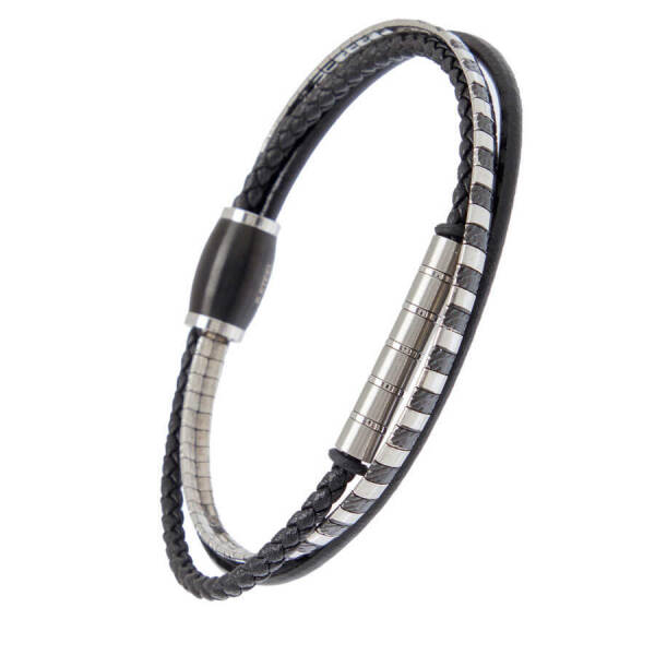 Siyah Deri Erkek Bileklik - E1BLK0410434-U0P - 2