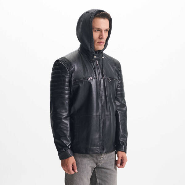 Siyah Deri Erkek Deri Biker Mont - E24KDM310588-Q3H - 2