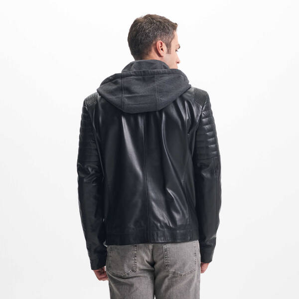 Siyah Deri Erkek Deri Biker Mont - E24KDM310588-Q3H - 4