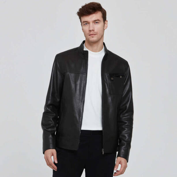 Siyah Deri Erkek Deri Mont - E22BDM310388-Q3H - Tergan