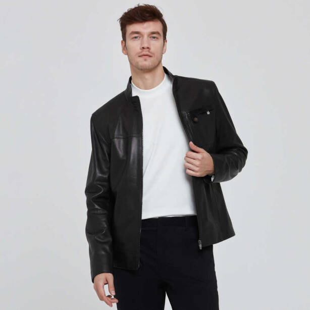 Siyah Deri Erkek Deri Mont - E22BDM310388-Q3H - Tergan