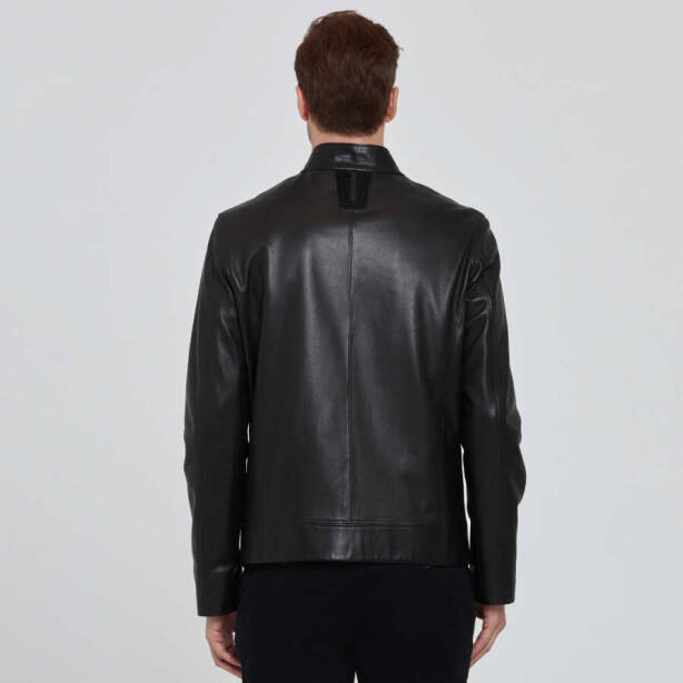 Siyah Deri Erkek Deri Mont - E22BDM310388-Q3H - Tergan