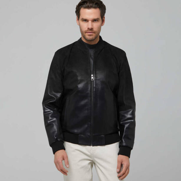 Siyah Deri Erkek Deri Mont - E22IDM310249-Q7I - 4