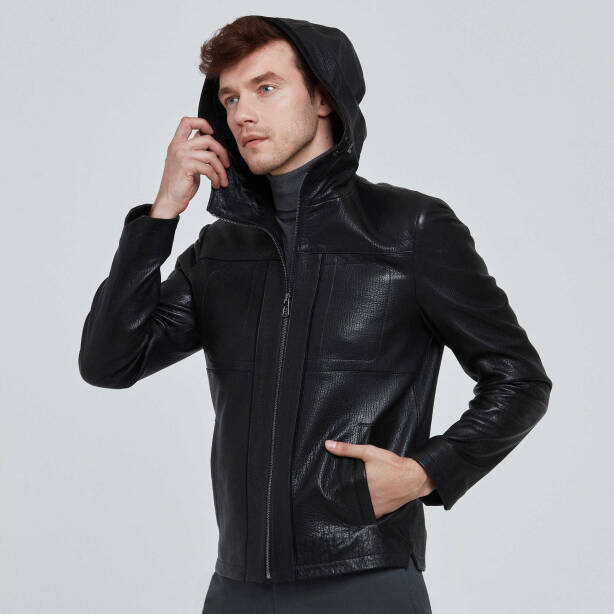 Siyah Deri Erkek Deri Mont - E22KDM310328-Q4O - 3